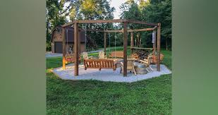 Dig a trench around the circumference of the fire pit approximately as deep as one of the stone blocks you're using to build the pit. Octagon Fire Pit Swings Project By Barry At Menards