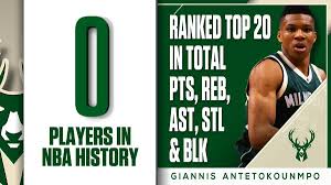 Giannis antetokounmpo career high in points and a list with his top 50 scoring performances in both the nba regular season and the playoffs. Espn Stats Info U Tvitteri Giannis Antetokounmpo Ranks In The Top 20 In The Nba In Total Points Rebounds Assists Steals And Blocks This Season That Would Be A 1st Https T Co Rtoihu44gz