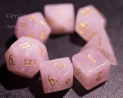 Rose Quartz Gemstone Dnd Dice Set Engrave Font A Gold Ink Etsy Rose Quartz Gemstone Gold Ink Rose Quartz
