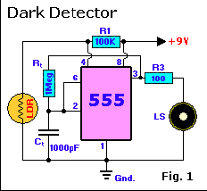 At this same point we connect the base of a pnp transistor (q1) in order to discharge the capacitor. Dark Detector Using A 555 Timer Ic 10 Steps Instructables