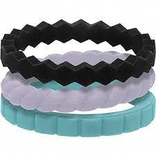 Qalo Women S Stackable Silicone Wedding Ring Set Multi 02 Fitness Accessories Hand Exercise Eq Custom Wedding Rings Silicone Wedding Rings Wedding Ring Sets