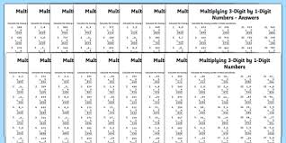 3 digit x 1 digit multiplication missing numbers worksheets