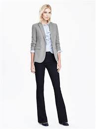 Br Black Or Navy Pants Light Blue Shirt Grey Blazer Blazer Outfits For Women Grey Blazer Outfit Women Blazer Outfits