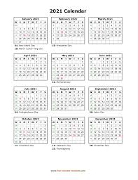 I've had real fun creating a simple but cute printable calendar which i hope will inspire. Yearly Printable Calendar 2021 With Holidays Free Calendar Template Com