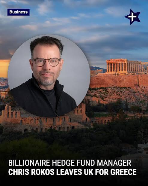 Billionaire hedge fund manager Chris Rokos is moving his residency from the United Kingdom to Greece, becoming the latest prominent financier to leave Britain as the country grapples with an exodus of