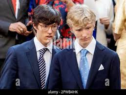 Bormes Les Mimosas, Frankreich. 29th Apr, 2023. Prince Gabriel of Nassau  and Prince Noah of Nassau leave at the Church Saint-Trophyme in  Bormes-les-Mimosas,