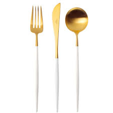 Goa Gold Matte White Handle Flatware Gold Cutlery Set Gold Cutlery Cutlery