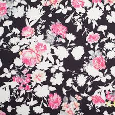 Black And White Floral Fabric By The Yard Black White Pink Floral Cotton Sateen Print Fabric Patterns Prints Print Design Pattern Black White Pink