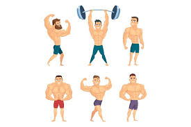 Cartoon characters muscular man seamless pattern background active sport concept element. Cartoon Characters Of Strong And Muscular Bodybuilders Posin 785705 Characters Design Bundles
