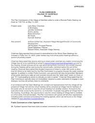 APPROVED PLAN COMMISSION VILLAGE OF DEERFIELD Minutes The Plan Commission  of the Village of Deerfield called to order a Remote P