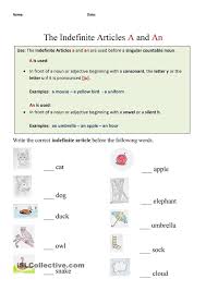 The Indefinite Articles A And An Free Grammar Worksheet Grammar Worksheets Grammar