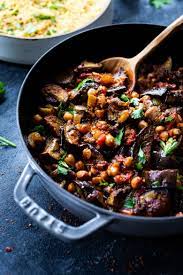 Pour 1 cup of boiling water over the dried couscous in a large bowl and cover for 15 minutes. Eggplant Chickpea Tagine Feasting At Home