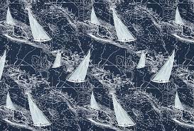 6948112 Sail Away Vintage Indigo Nautical Print Fabric