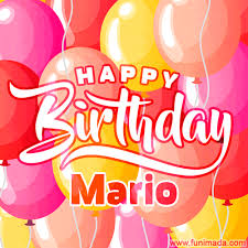 Two pink spotlights illuminate the congratulatory lettering in the center of this gif. Happy Birthday Mario Colorful Animated Floating Balloons Birthday Card Download On Funimada Com