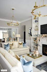 Elegant Christmas Living Room Soft Blue Gold Citrineliving Gold Living Room Decor White Living Room Decor Blue Living Room Decor