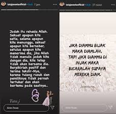 Dari proses ta'aruflah, allah memberikan petunjuknya, menunjukkan siapa yang terbaik untuk kita. Tata Janeeta Balas Mengejutkan Tudingan Jadi Pelakor Gegara Sembunyikan Sosok Suami Baru