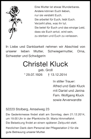 Traueranzeigen von Christel Kluck