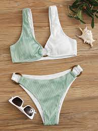Rib Ring Linked Bikini Swimsuit Shein Usa Bikinis Swimsuits Bikini Swimsuits