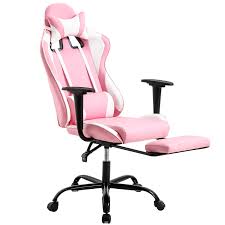 Pc Gaming Chair Desk Chair Ergonomic Office Chair Executive High Back Pu Leather Racing Computer Chair With Lumbar Support Footrest Modern Task Rolling Swivel Chair For Women Men Girls Adults Pink