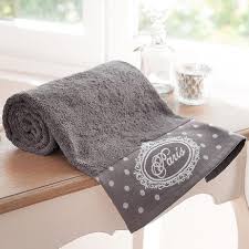Serviette De Bain En Coton Grise 70 X 140 Cm Paris Bathroom Towels Towel Embroidered Towels