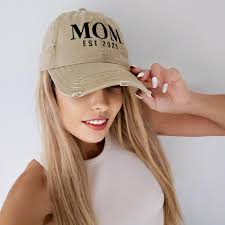 Custom Embroidered Distressed Cap Mom Est 2024, Custom Date Baseball Cap,  Mothers Day Gift Mama Baby Announcement Personalized Hat