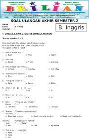 Maybe you would like to learn more about one of these? Soal Uas Bahasa Inggris Kelas 1 Sd Semester 2 Dan Kunci Jawaban Pdf Txt