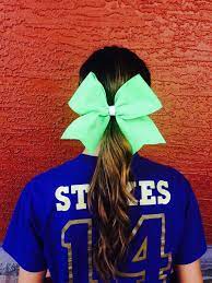 Pin By Jessica Razo On Bows Softball Hair Bows Cheer Hair Softball Hairstyles