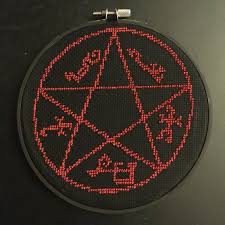 This cross stitch pattern features dean and sam winchester from supernatural with the quote, bitch. Supernatural Devil S Trap Cross Stitch Album On Imgur