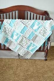Woodland Baby Quilt Turquoise Gray Crib Bedding Boy Baby Crib Bedding Baby Bedding Sets