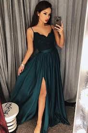 Jade Spaghetti Straps V Neck Split Prom Dress With Lace Maxi High Split Evening Gowns N757 Lace Bodice Prom Dress Prom Dresses Long Lace Prom Dresses Sleeveless