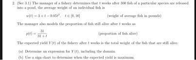 Solved 2 Sec 3 1 The Manager Of A Fishery Determines T