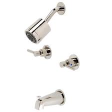 The shower faucet valve is typically located in the center. Kingston Brass Concord 2 Handle Tub And Shower Faucet With Rough In Valve Trim And Diverter Reviews Wayfair