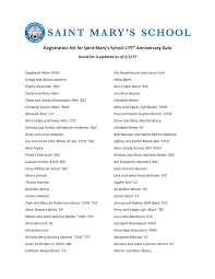 Registration list for Saint Mary's School 175th Anniversary Gala