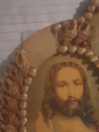 Sacred Hearts of Jesus & Virgin Mary Wall Picture Frame Seashells
