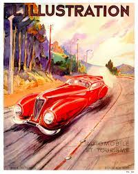 1936 L Automobile Rouge Rapide Automotive Art Art Deco Car Retro Futurism