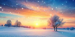 Serene Winter Sunset Landscape Snow ...