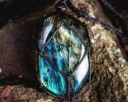 Wrapped Heart Shaped Labradorite Necklace Natural Palm Stone Etsy Dragon Heart Labradorite Necklaces Heart Stone Necklace