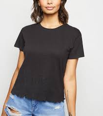 Black Broderie Scallop Hem T Shirt New Look Clothes Scalloped Hem Shirts