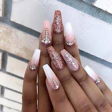 Sparkling glitter ombre press on nails set rose gold or gold. Elegant Ombre Coffin Nails With Rose Gold Glitter Beautifulnails Rose Gold Nails Gold Nails Gold Acrylic Nails