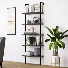 Dining room, living room, bedroom, bathroom, outdoor China Home Furniture Dark Walnut Brown Wood Office Wall Ladder Bookcase Shelf With Metal Frame For Living Room China Home Furniture Filing Cabinet