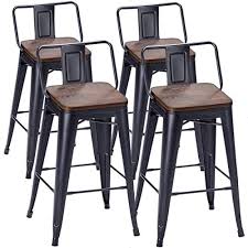 New Tongli Metal Counter Stools Kitchen Counter Height Bar Stools Set 4 Metal Bar Stool 26 Inches Dining Chairs Wooden Seat Matte Black Low Back Online Fort In 2020 Metal