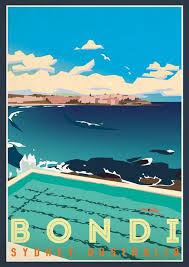 Bondi Sydney Australia Pop Art Map Poster Classic Vintage Retro Kraft Decorative Posters Australia Retro Travel Poster Vintage Beach Posters