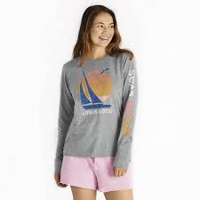 Custom brand artwork at chest. Women S Seas The Day Long Sleeve Crusher Tee Life Is Good Official Site