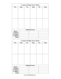 keep score when playing contract bridge using this printable