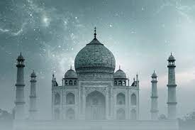 Taj Mahal India Night Sky With Stars And Fog Over Taj Mahal In Agra Taj Mahal India Taj Mahal Star Sky