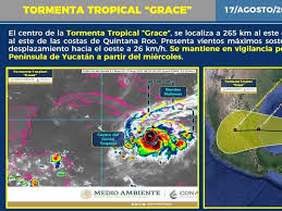 Grace, la séptima tormenta tropical de la presente temporada de huracanes en el atlántico, se formó la mañana del sábado, prosigue su ruta hacia el este de las antillas menores con vientos máximos. Ziwlcpen2bhuom