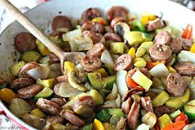 Add chicken sausage and vegetable mixture and eggs together. Chicken And Apple Sausage Vegetable Skillet Belle Of The Kitchen