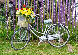 Fresh flowers bicycle, a chic botanical typography image of a bicycle with a basket full of wild flowers, is a lovely decorative piece perfect for any home or office. Decorative Old White Painted Bicycle With Basket Of Colorful Flower Stock Photo Picture And Royalty Free Image Image 13724678