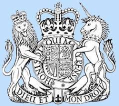 The british coat of arms depicts a unicorn and a lion flanking a shield. The English Lion
