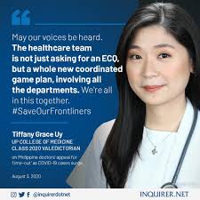 Tiffany Grace Uy, the UP College of Medicine Class of 2020 Valedictorian,  defended the medical groups' plea for tighter restrictions as coronavirus  cases continue to surge. inquirer.net
